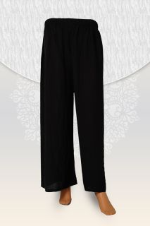 Solid Color Chinese Fabric Palazzo Pant (Black)