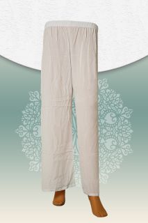 Solid Color Chinese Fabric Palazzo Pant (White)