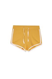 Plain Elastic Waist Contrast Binding Shorts (Yellow)