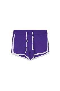 Plain Elastic Waist Contrast Binding Shorts (Purple)