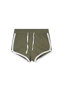 Plain Elastic Waist Contrast Binding Shorts (Leaf Green)