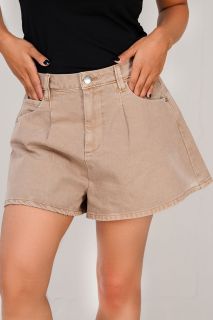 Women's Beige High-Waisted Flared Shorts