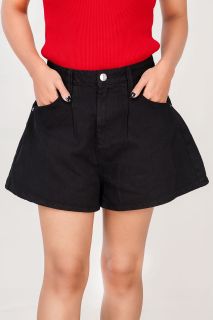 Women's Black High-Waisted Flared Shorts