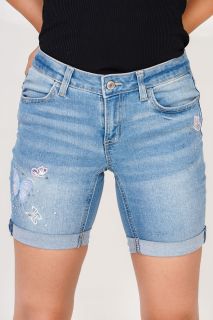 Women's Embroidered Butterfly Denim Bermuda Shorts