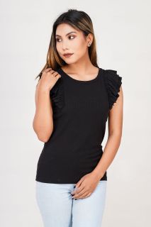 Women's Sleeveless Ruffled Top - Black