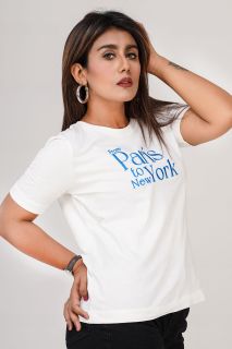 Women's Embroidered T-Shirt - "From Paris to New York"