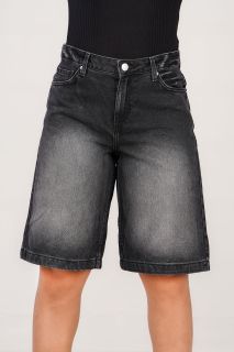 Women's Faded Black Denim Bermuda Shorts