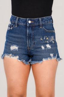 Women's Floral Embroidered Distressed Denim Shorts