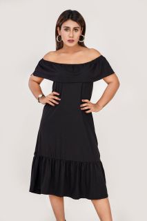 Women's Off-Shoulder Black Midi Dress